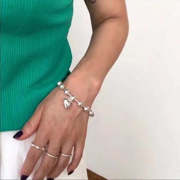 NEW 925 STERLING SILVER PEACH HEART BEADS BRACELET, NICE BRACELET, CUTE BRACELET - Picture 3 of 5